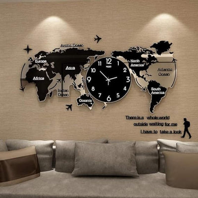 ElleDream™️ World Map Wall Clock Black